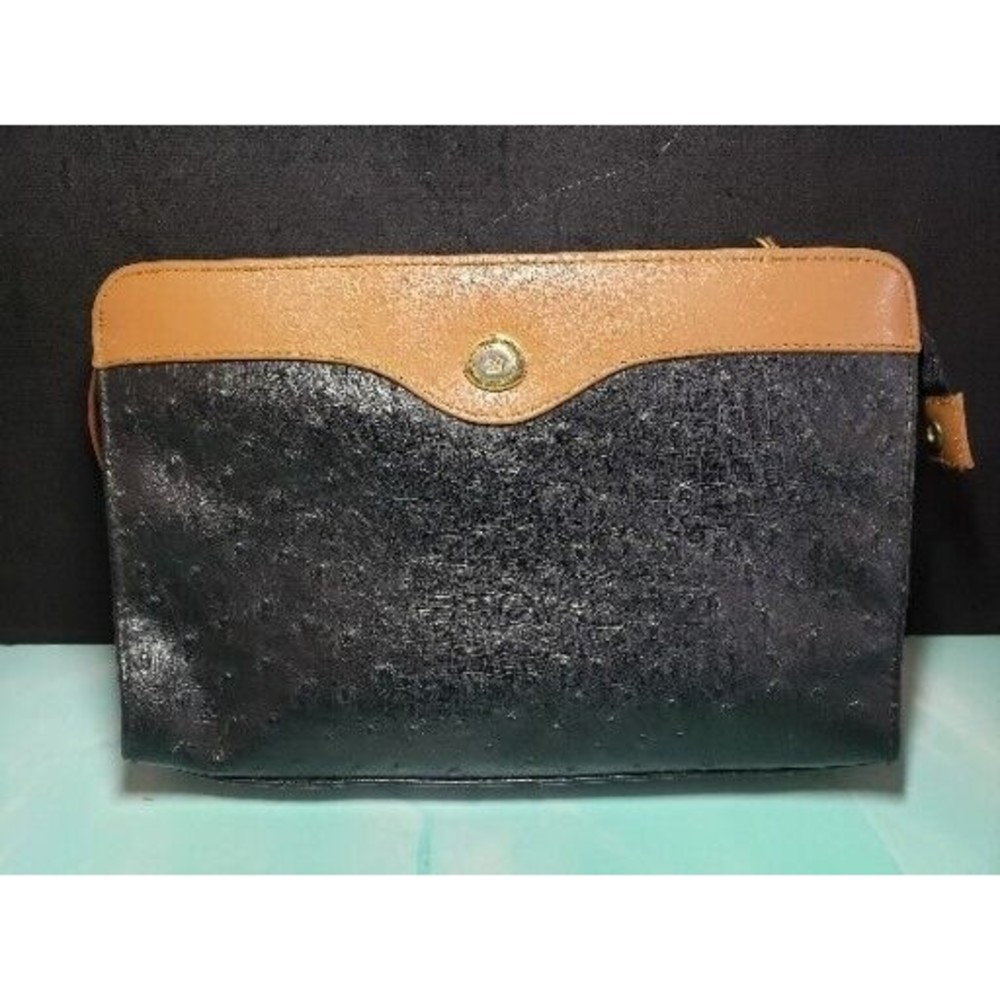 Bueno Ostrich Bag Purse Handbag Cross Body Faux Leather Outer Pocket Vintage